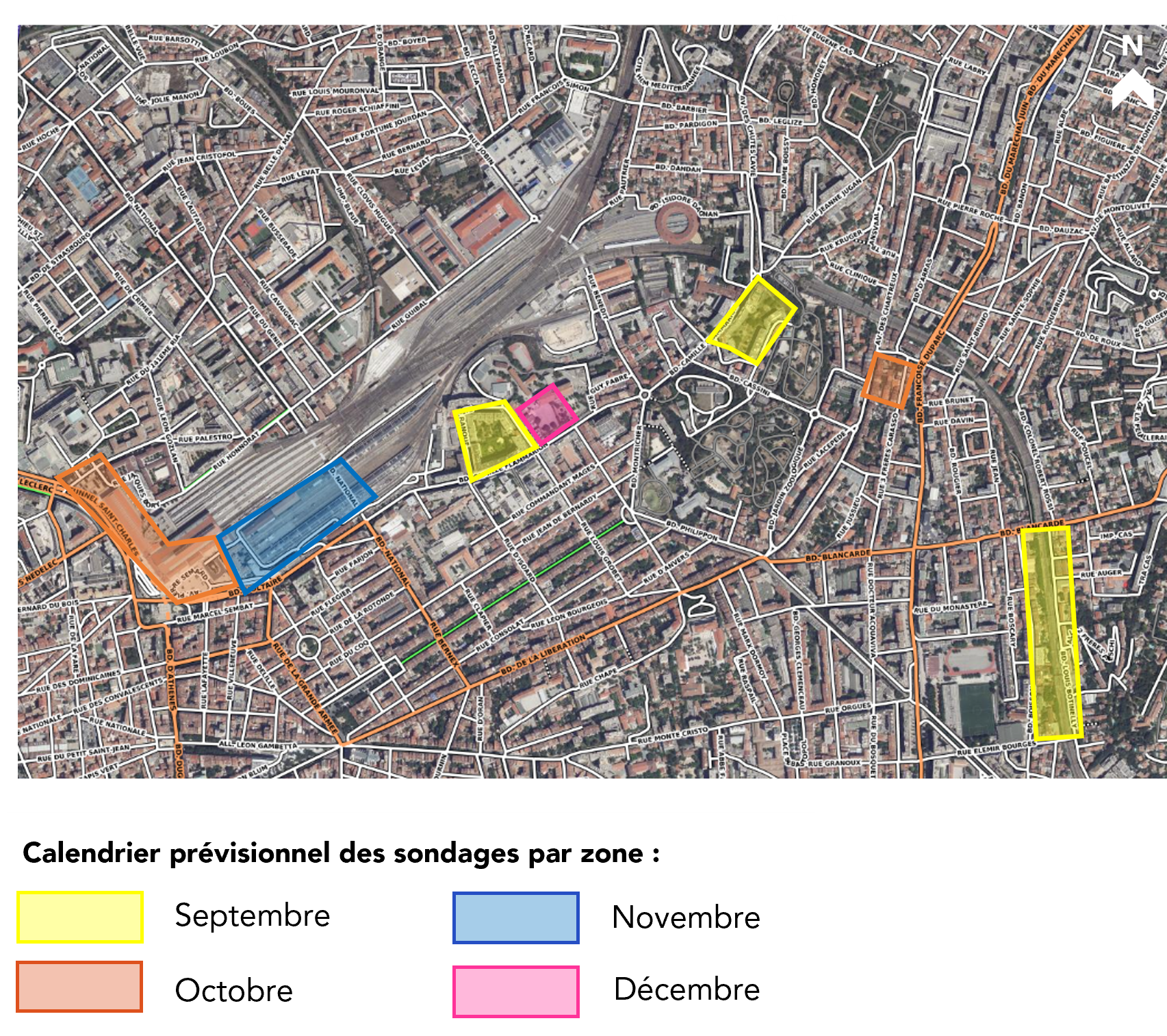Carte des sondages sur Saint-Charles et La Blancarde